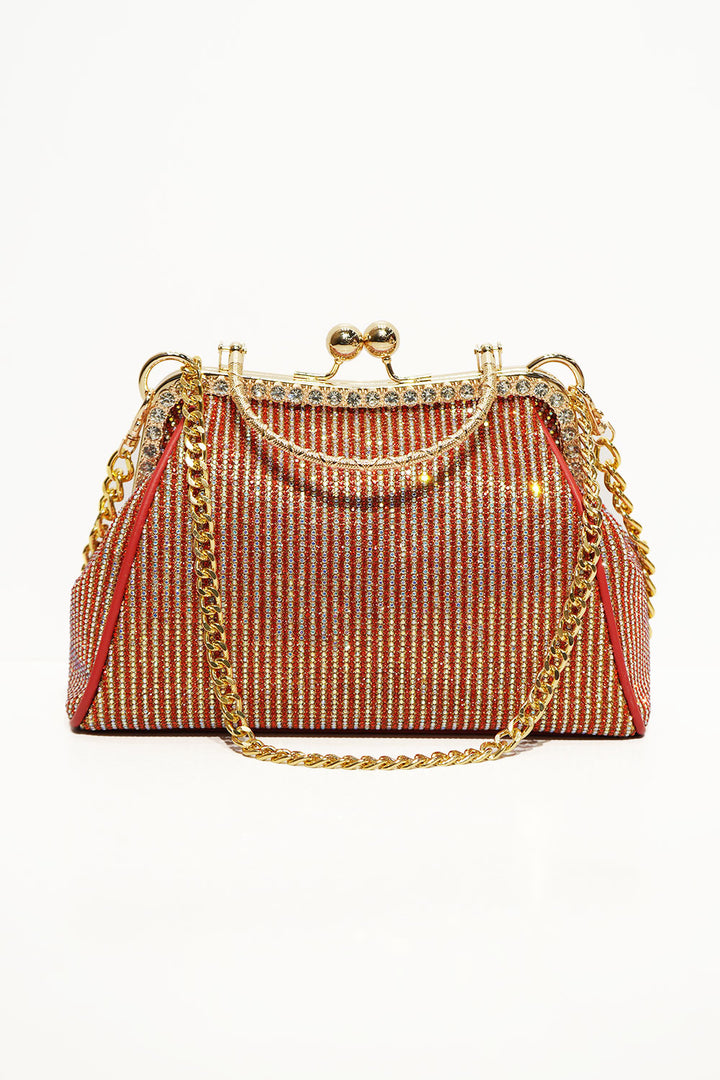 Luxe Gold Crystal Frame Clutch
