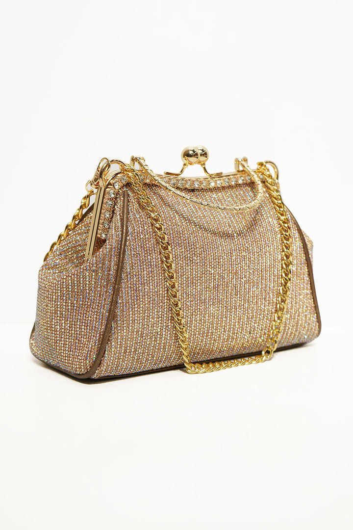 Luxe Gold Crystal Frame Clutch