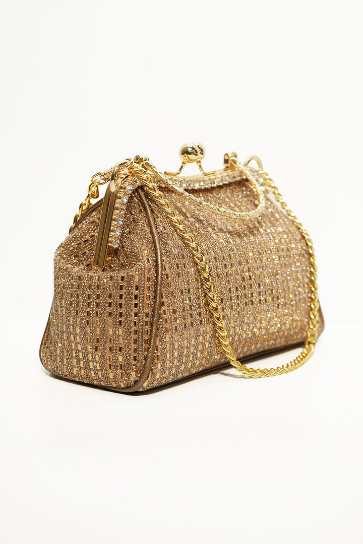 Luxe Gold Crystal Frame Clutch