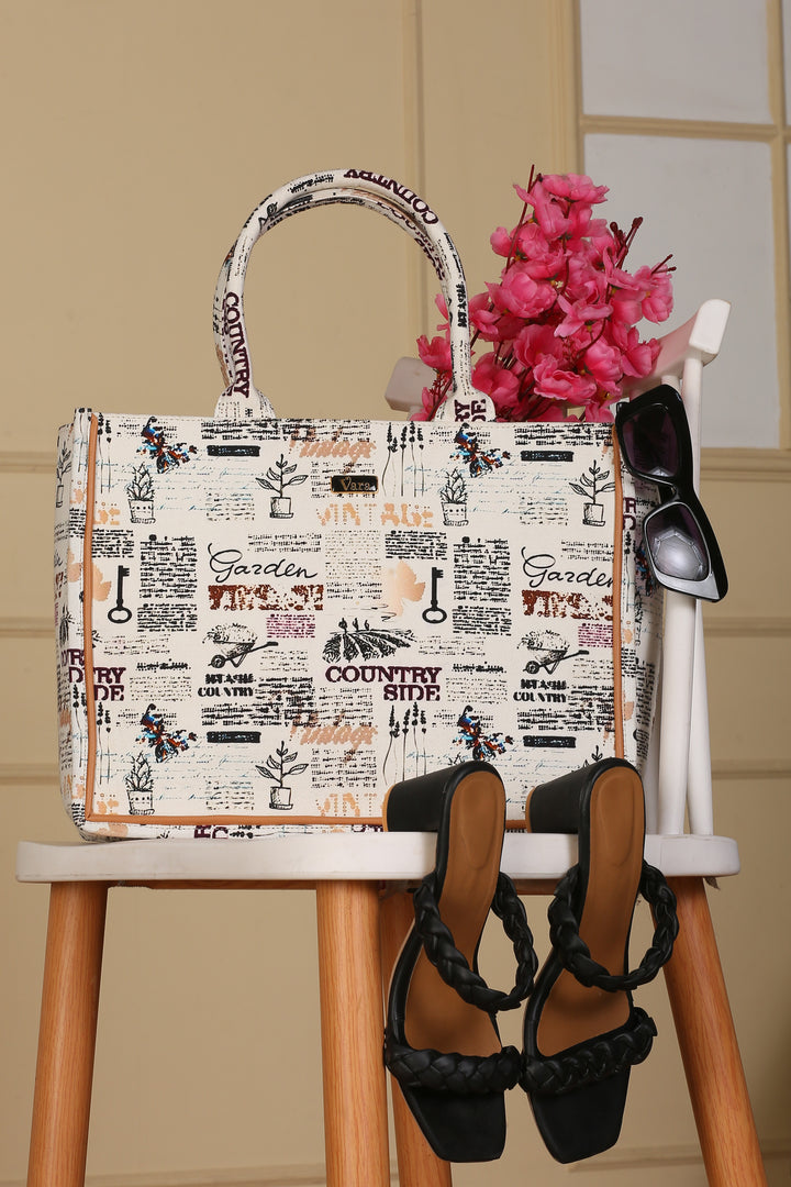 Vintage Print Canvas Tote Bag