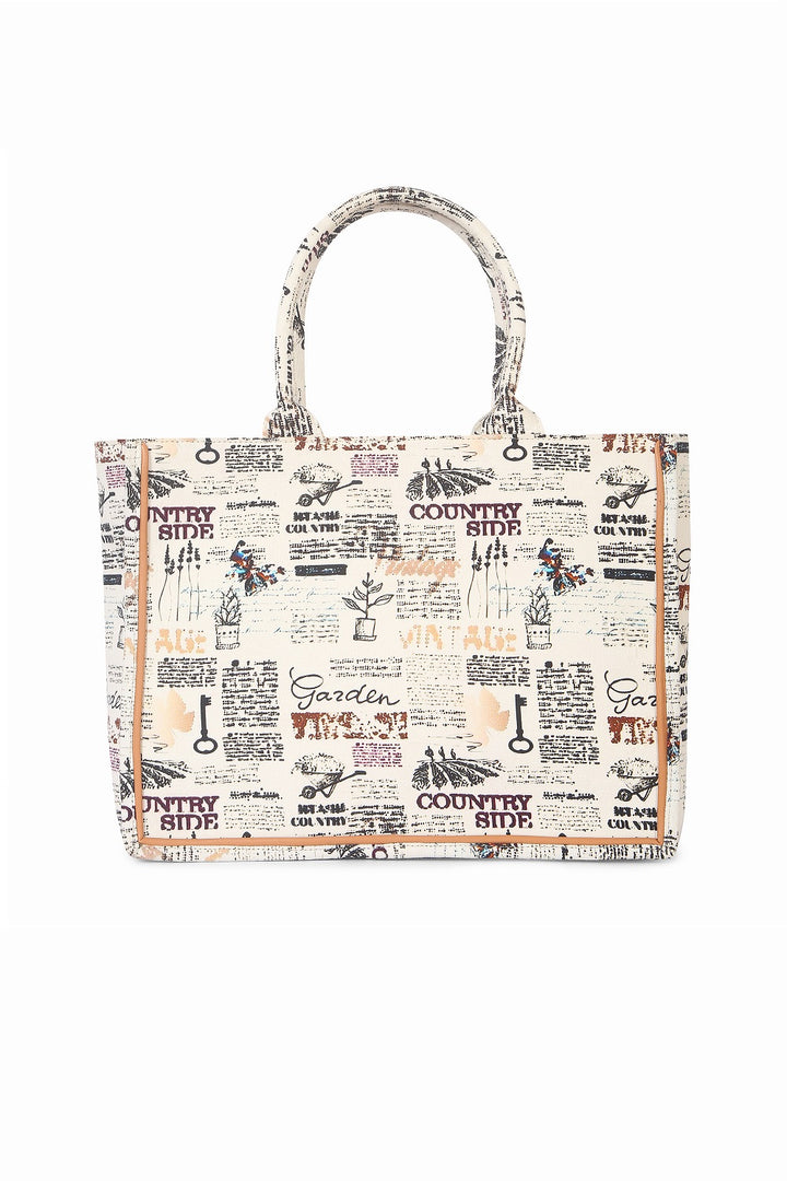 Vintage Print Canvas Tote Bag