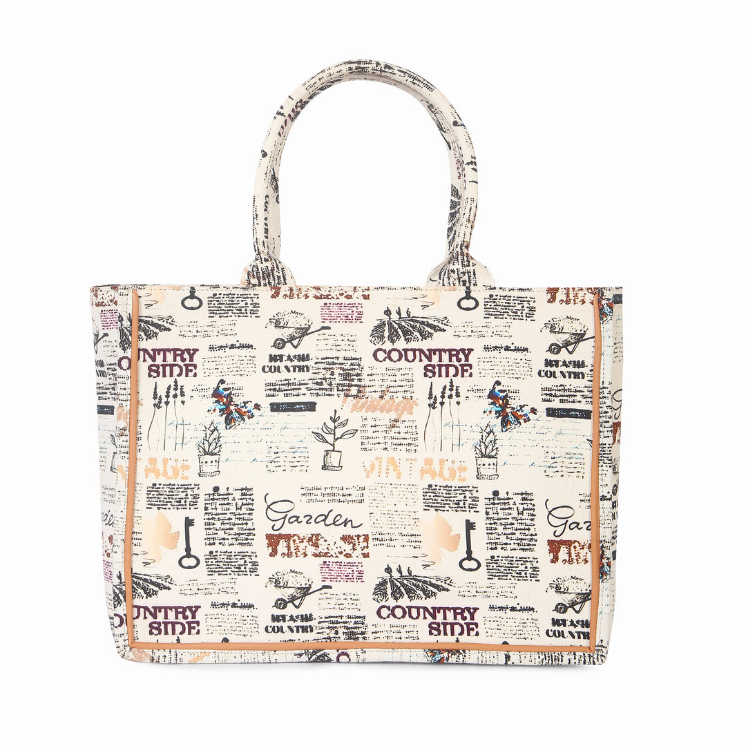 Vintage Print Canvas Tote Bag
