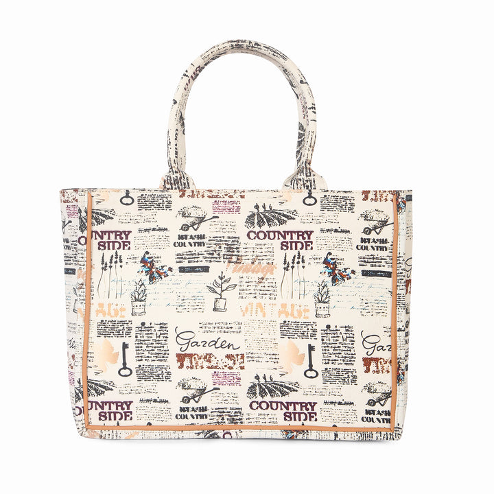 Vintage Print Canvas Tote Bag