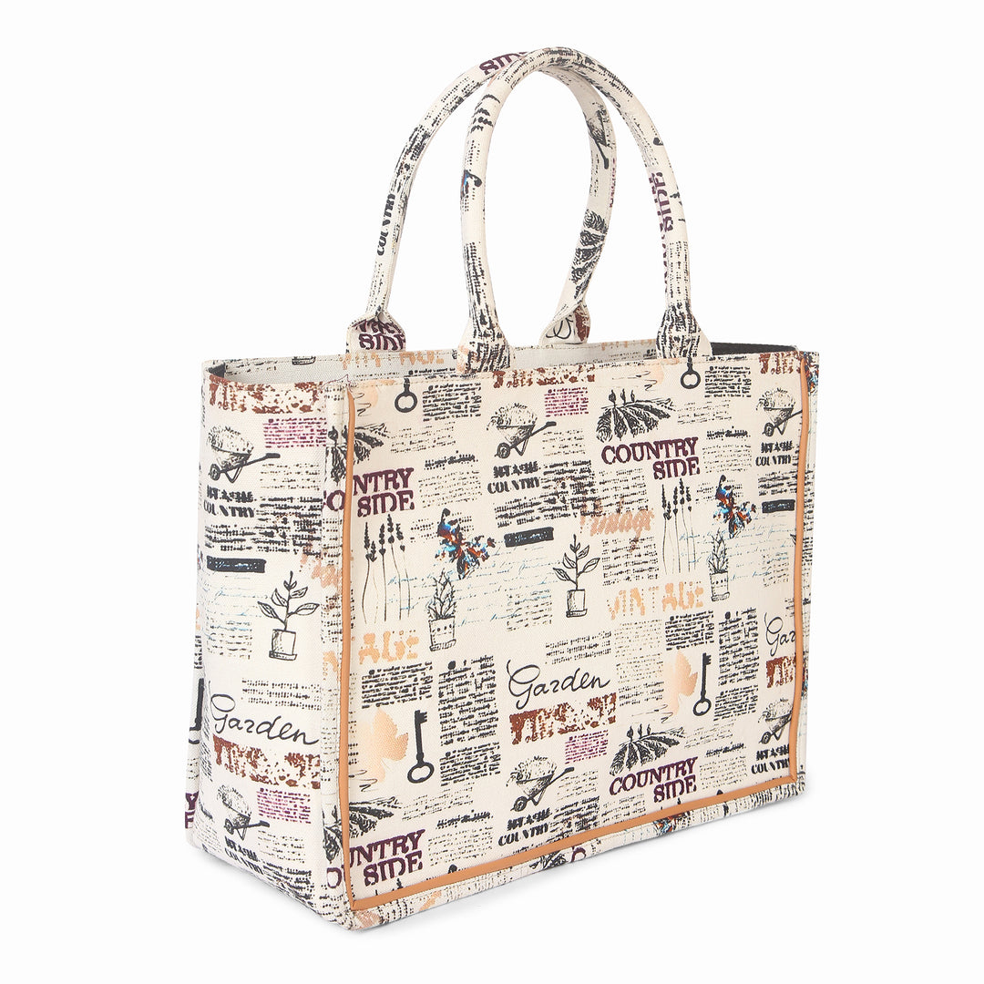 Vintage Print Canvas Tote Bag