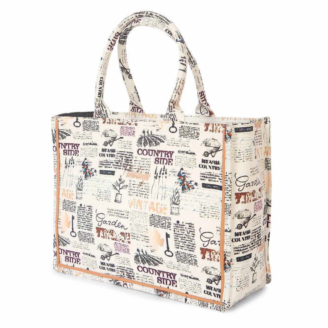 Vintage Print Canvas Tote Bag