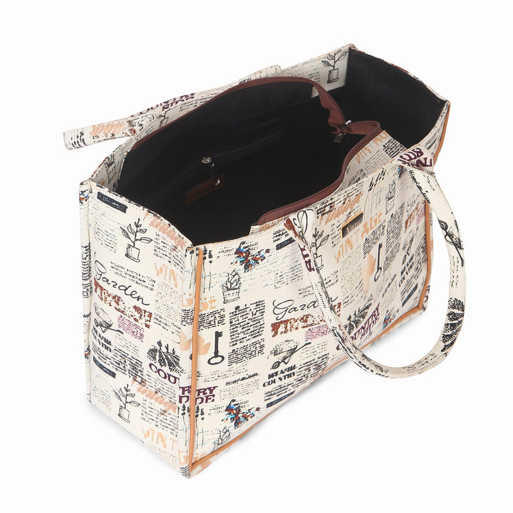 Vintage Print Canvas Tote Bag
