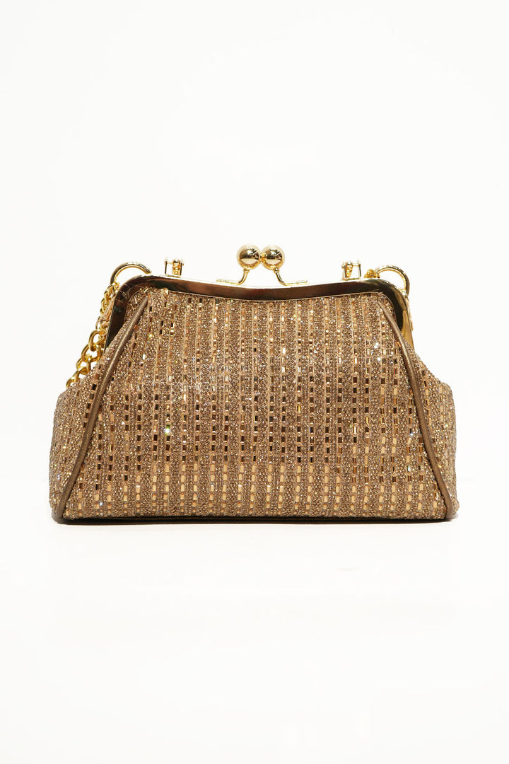Luxe Gold Crystal Frame Clutch
