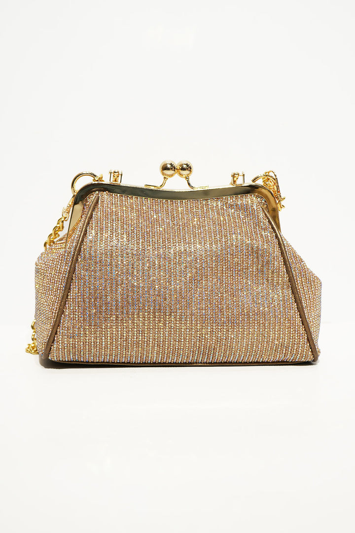 Luxe Gold Crystal Frame Clutch
