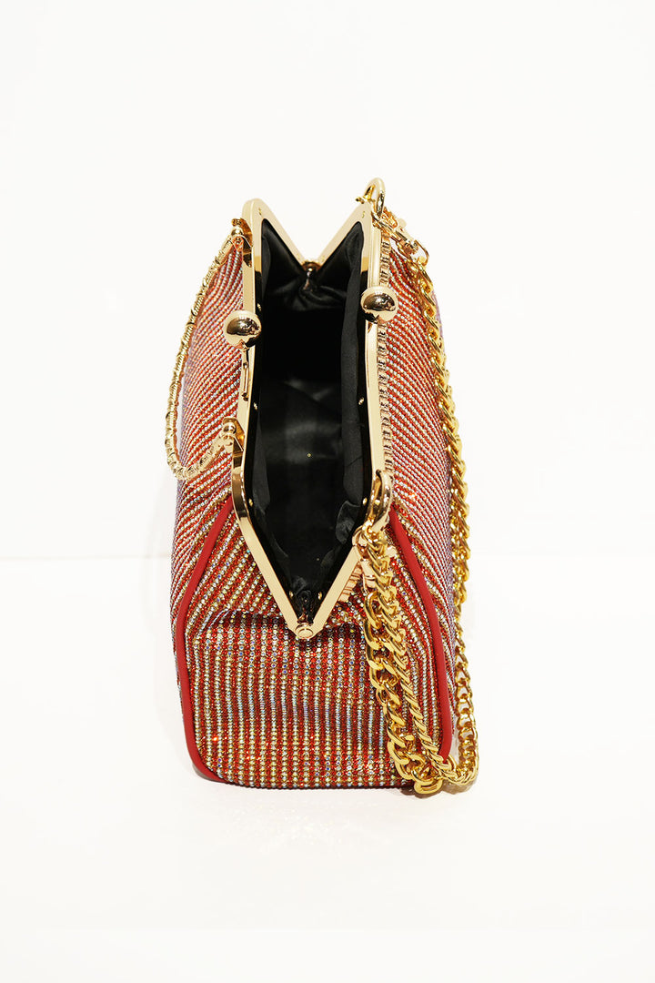 Luxe Gold Crystal Frame Clutch